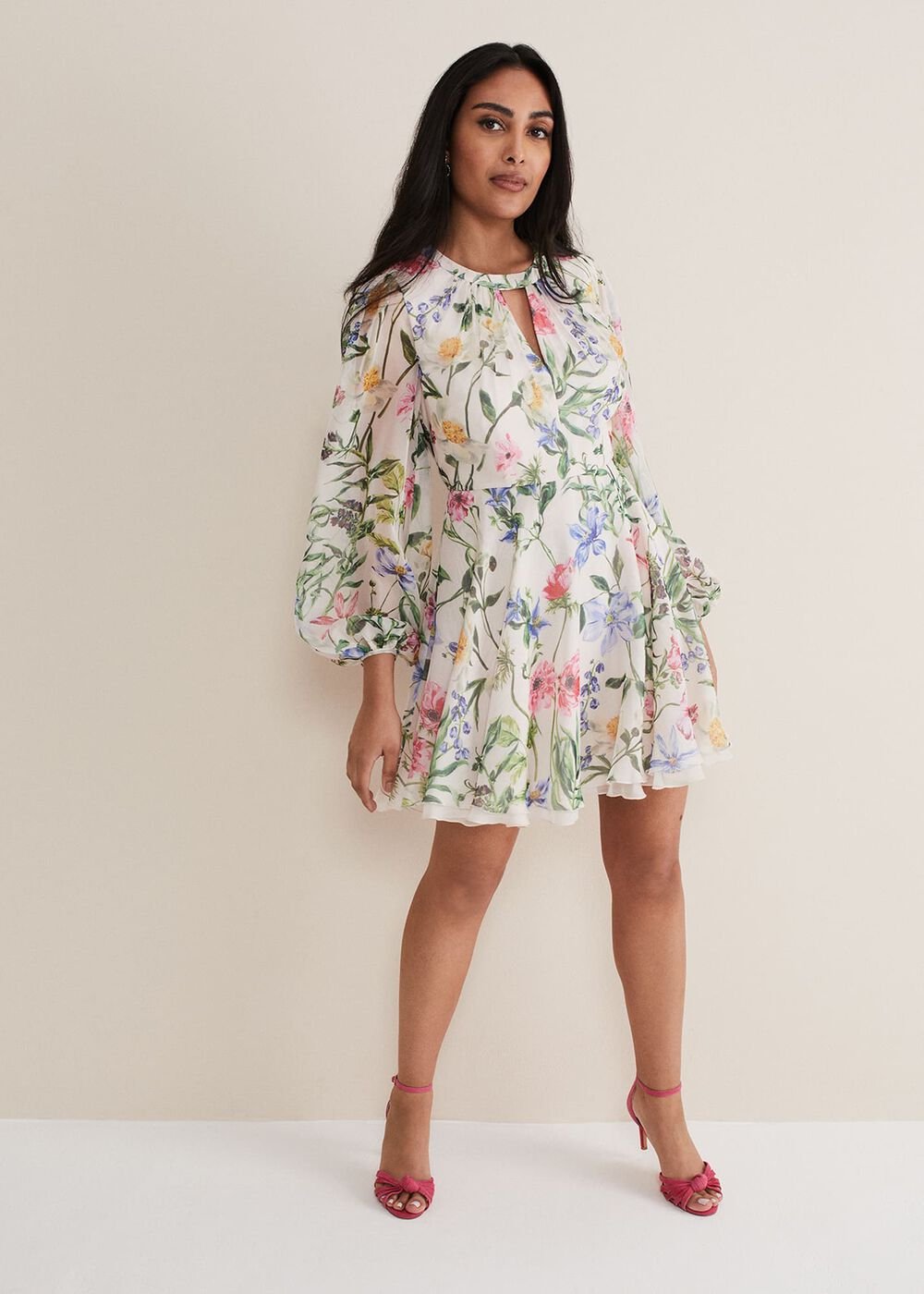 Petite Everleigh Chiffon Floral Mini Dress Ivory/Multi