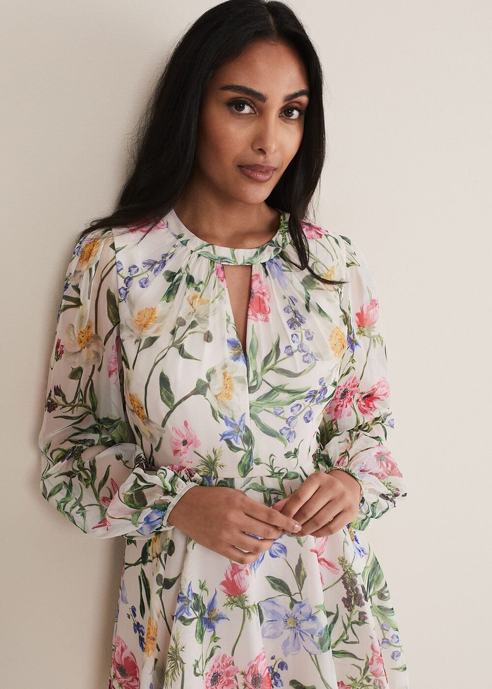 Petite Everleigh Chiffon Floral Mini Dress Ivory/Multi