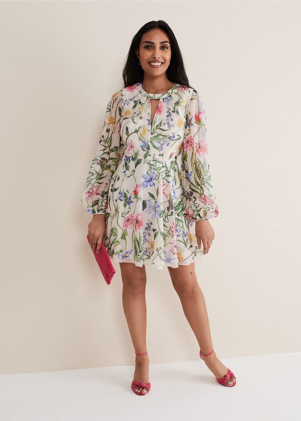 Petite Everleigh Chiffon Floral Mini Dress Ivory/Multi