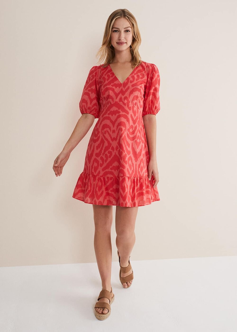 Krystal Cotton Abstract Mini Dress Pink/Red