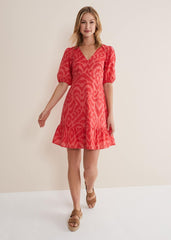 Krystal Cotton Abstract Mini Dress Pink/Red
