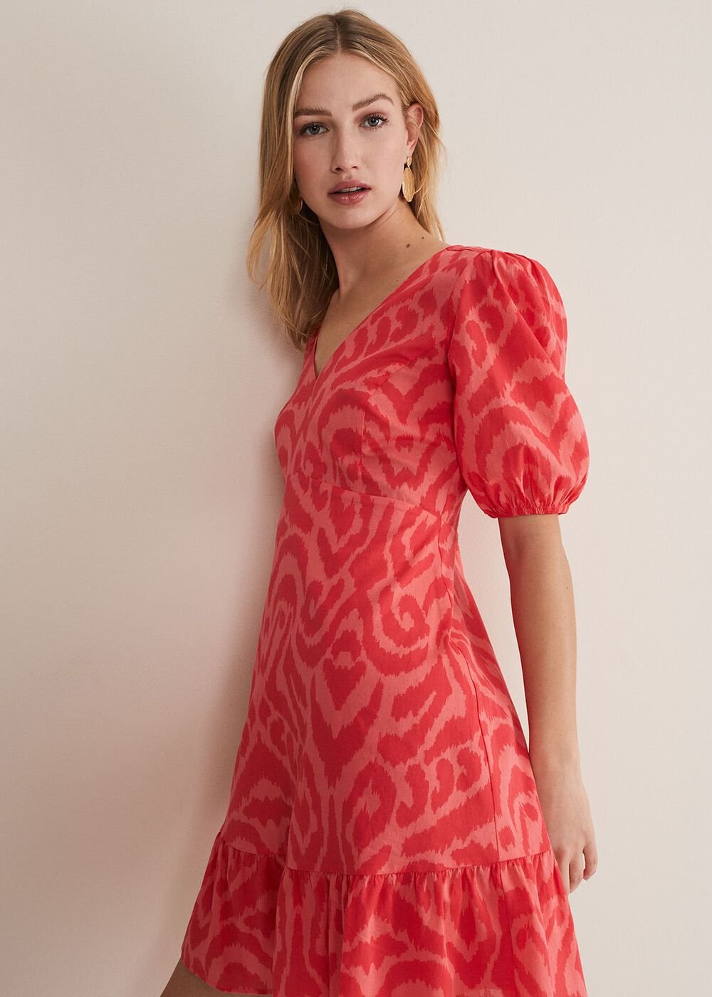 Krystal Cotton Abstract Mini Dress Pink/Red