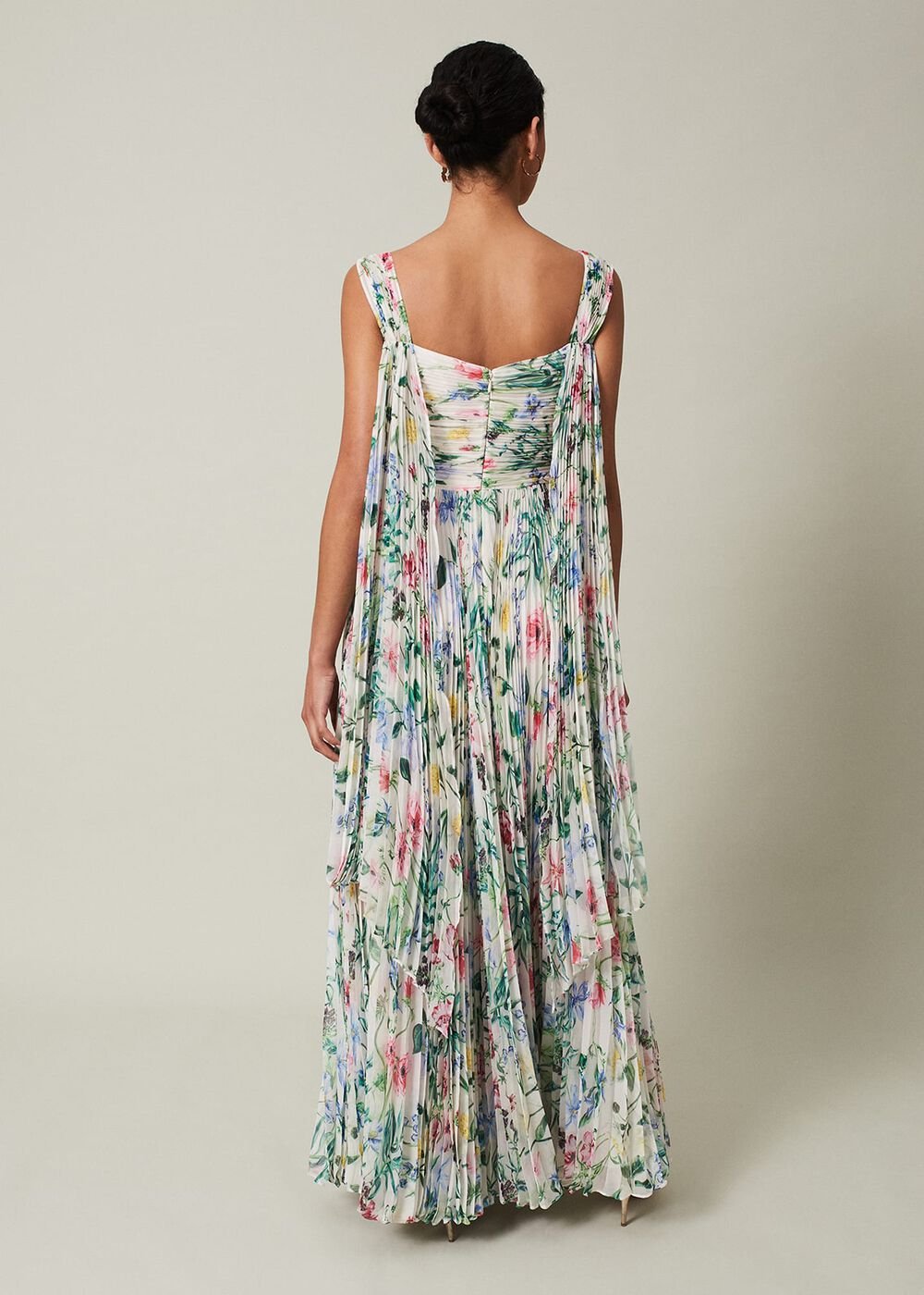 Gretel Floral Pleated Maxi Dress Ivory/Multi