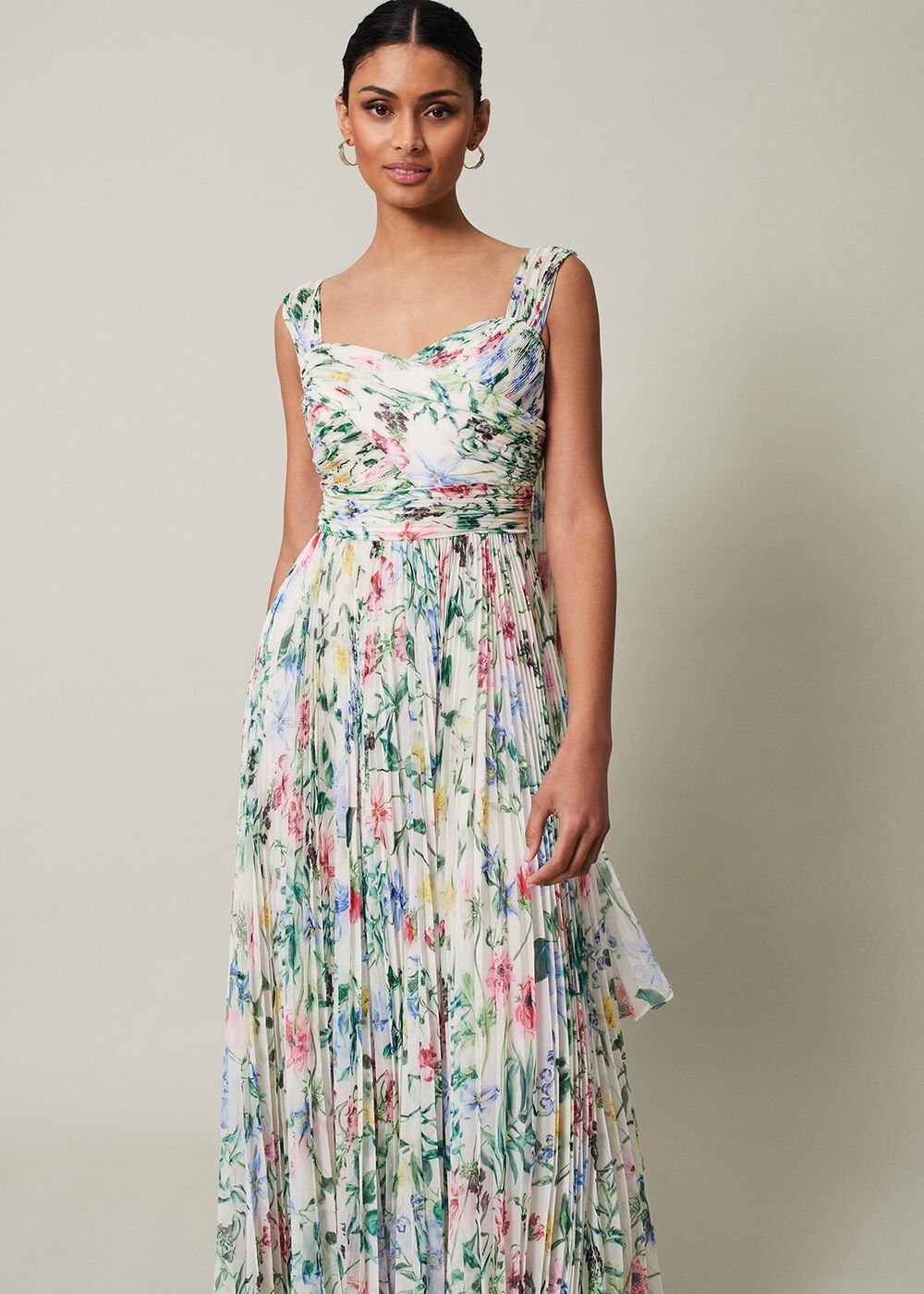 Gretel Floral Pleated Maxi Dress Ivory/Multi