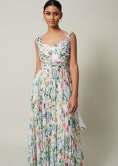 Gretel Floral Pleated Maxi Dress Ivory/Multi