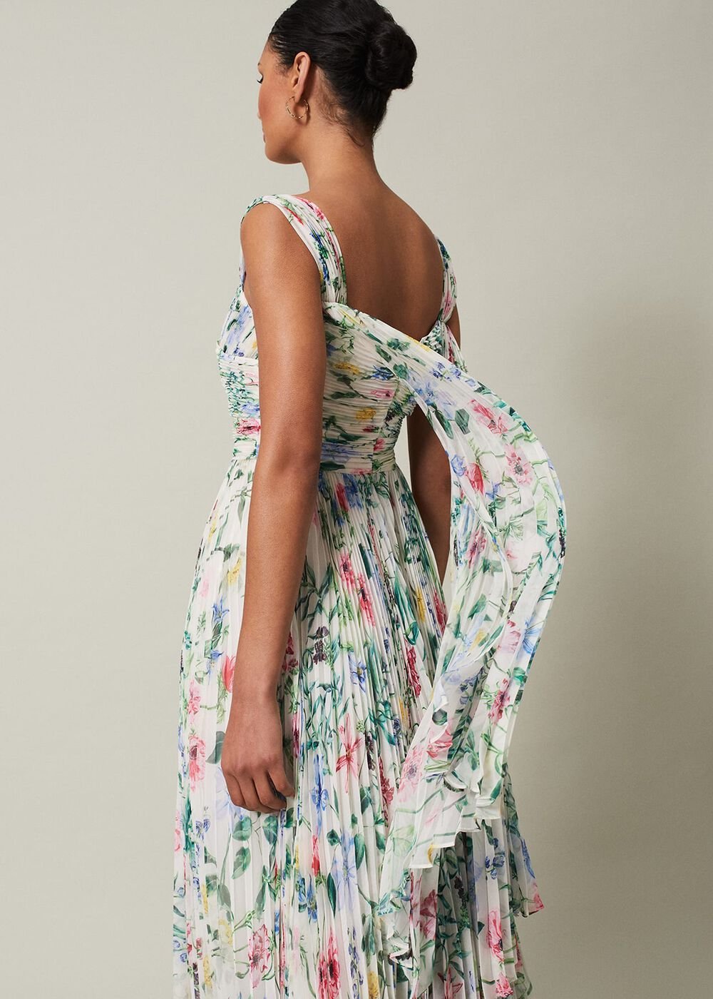 Gretel Floral Pleated Maxi Dress Ivory/Multi