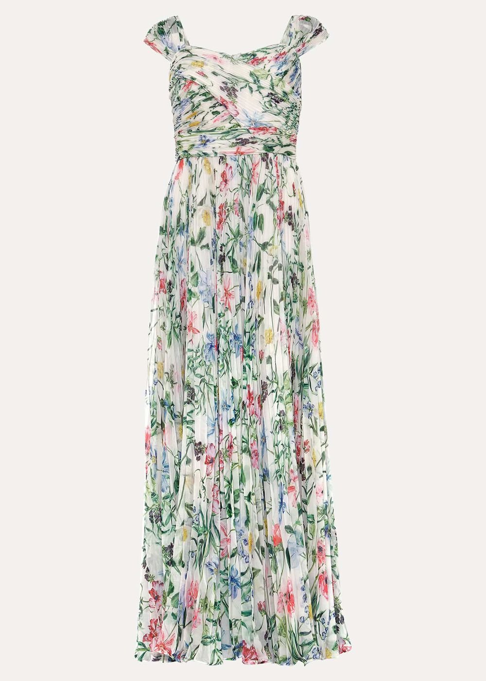 Gretel Floral Pleated Maxi Dress Ivory/Multi