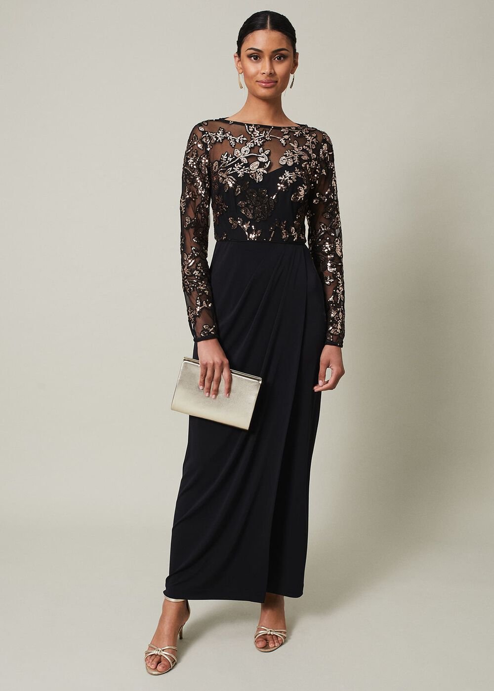 Jacinta Sequin Jersey Maxi Dress Black/Gold