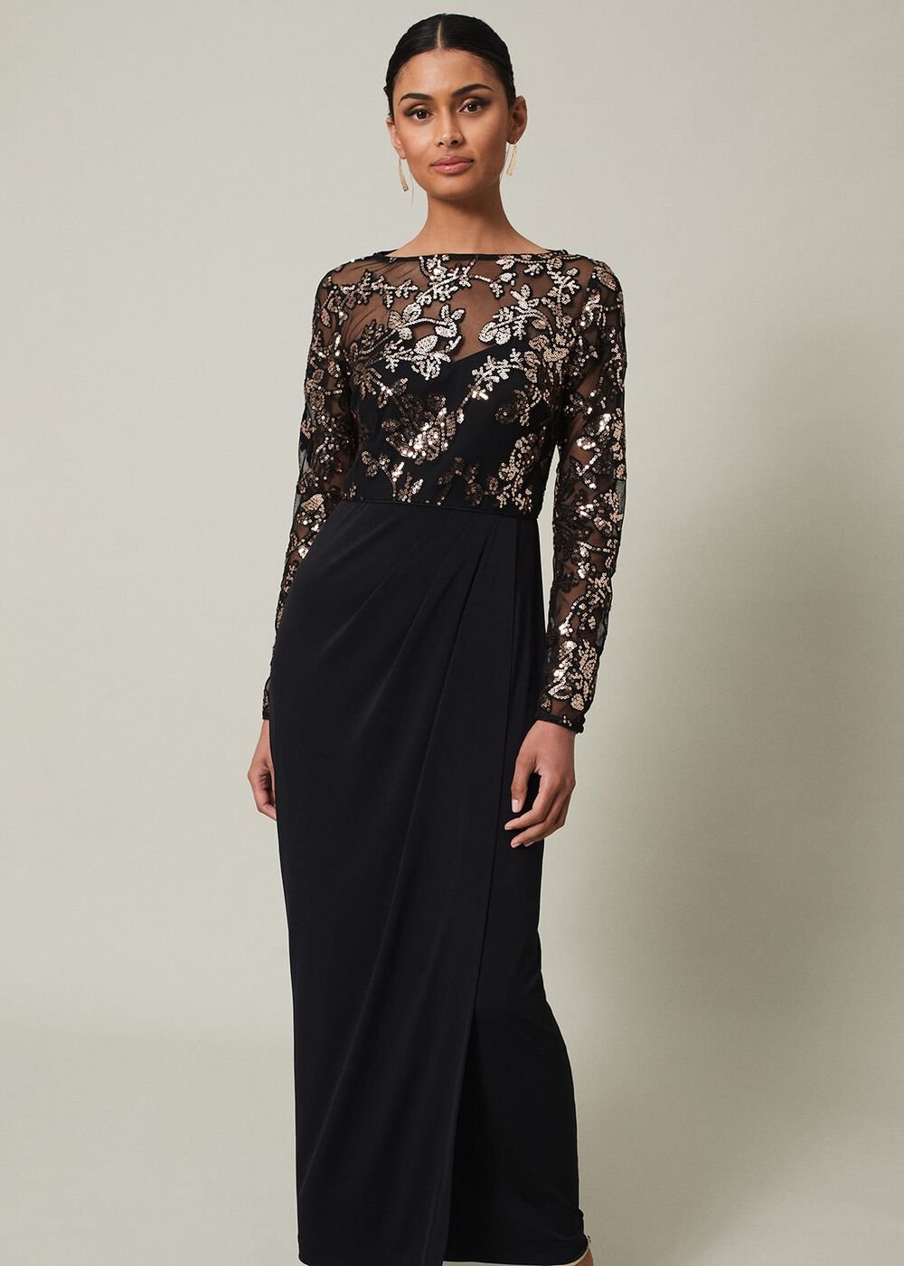 Jacinta Sequin Jersey Maxi Dress Black/Gold