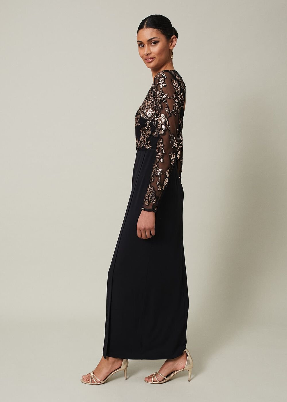 Jacinta Sequin Jersey Maxi Dress Black/Gold