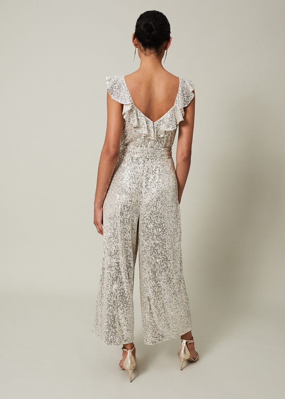 Tazanna Sequin Wide Leg Jumpsuit Silver