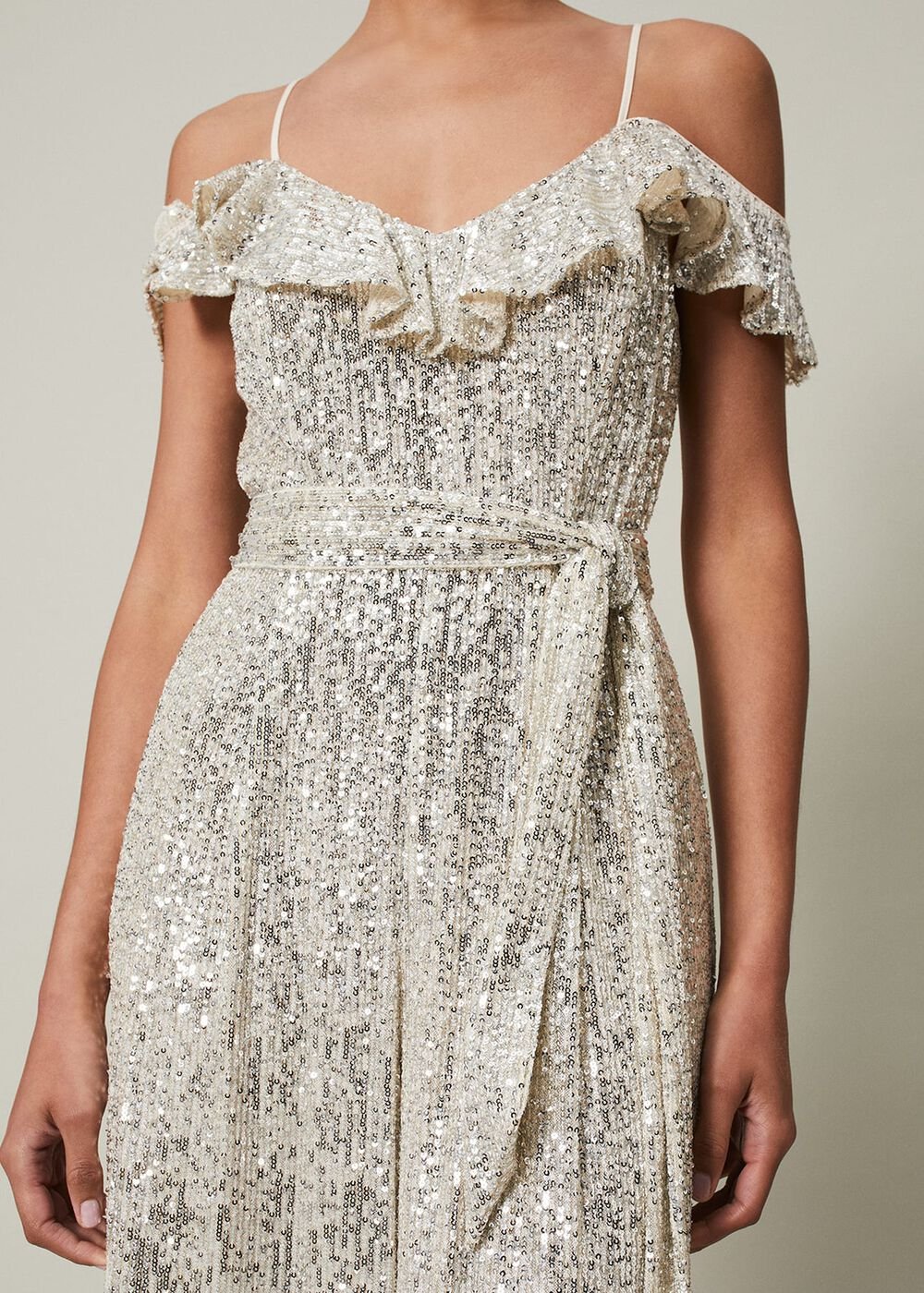 Tazanna Sequin Wide Leg Jumpsuit Silver