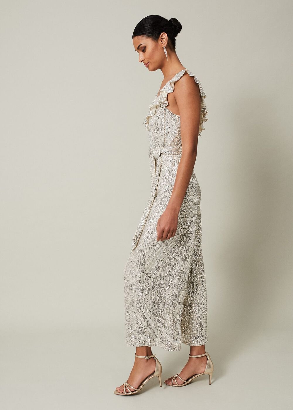 Tazanna Sequin Wide Leg Jumpsuit Silver