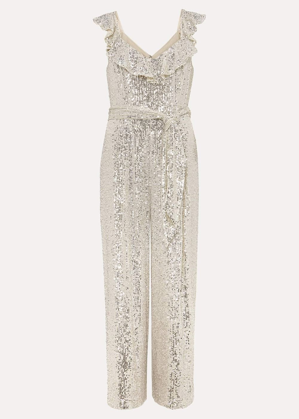 Tazanna Sequin Wide Leg Jumpsuit Silver