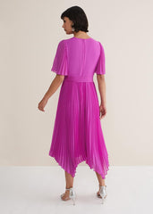 Kendall Pleated Midi Dress Fuschia