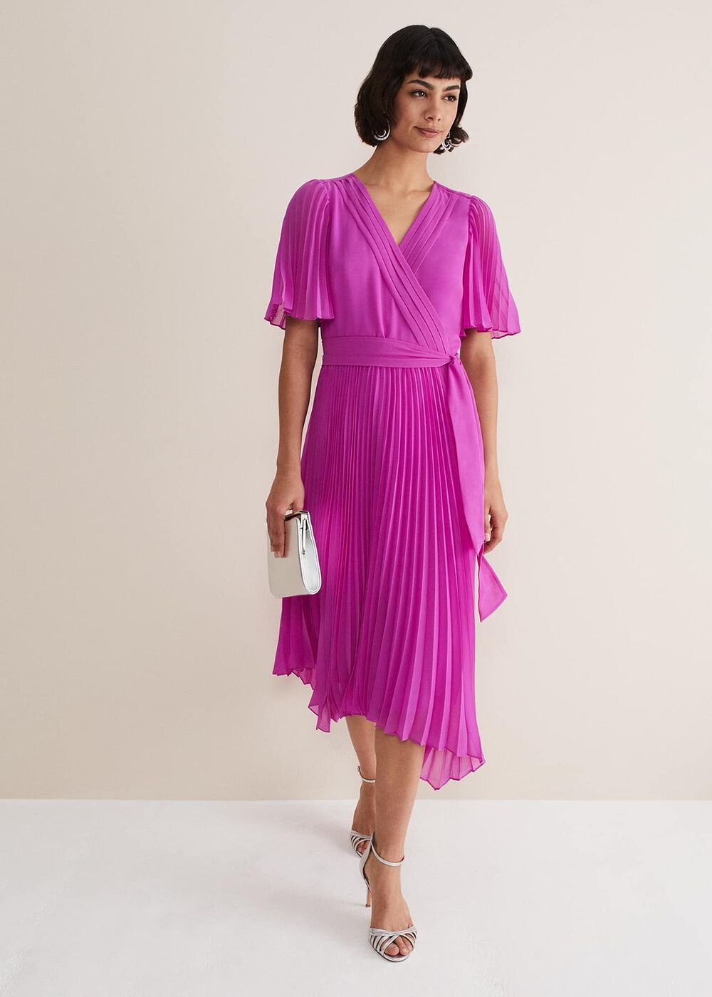 Kendall Pleated Midi Dress Fuschia