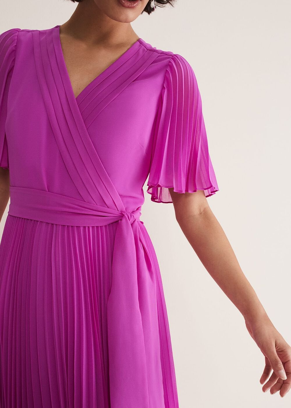 Kendall Pleated Midi Dress Fuschia