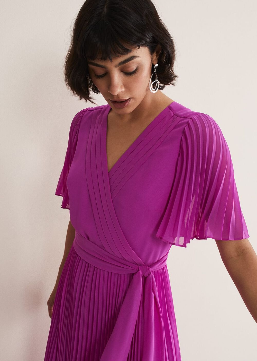 Kendall Pleated Midi Dress Fuschia