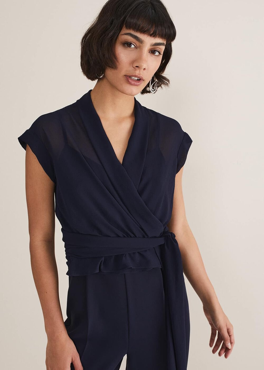 Leonora Chiffon Overlay Jumpsuit Navy