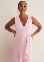 Julissa Sleeveless Ruffle Wrap Midi Dress Soft Pink