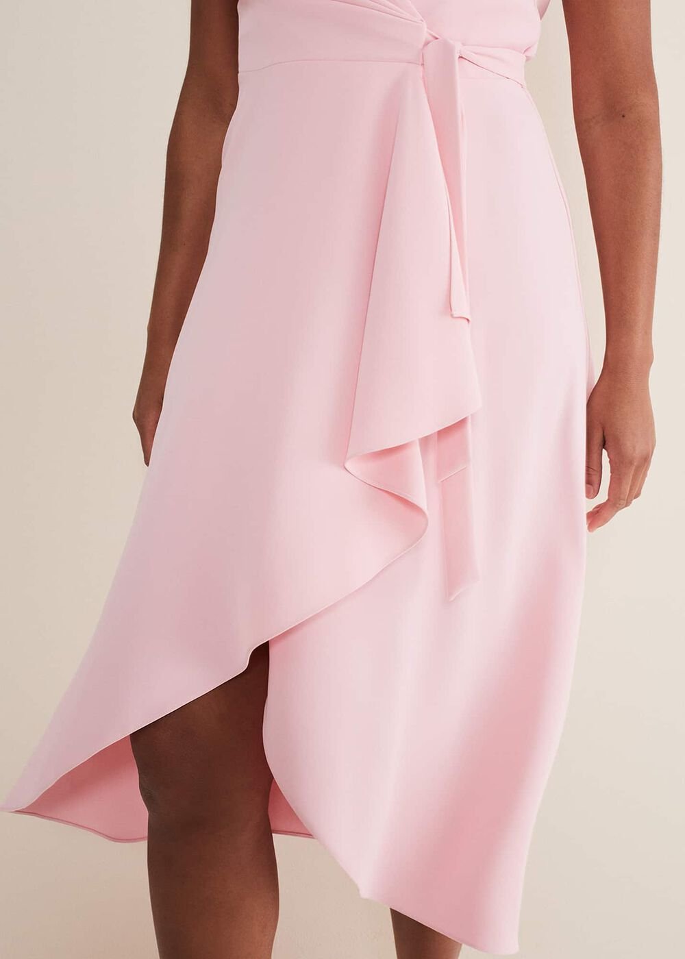 Julissa Sleeveless Ruffle Wrap Midi Dress Soft Pink