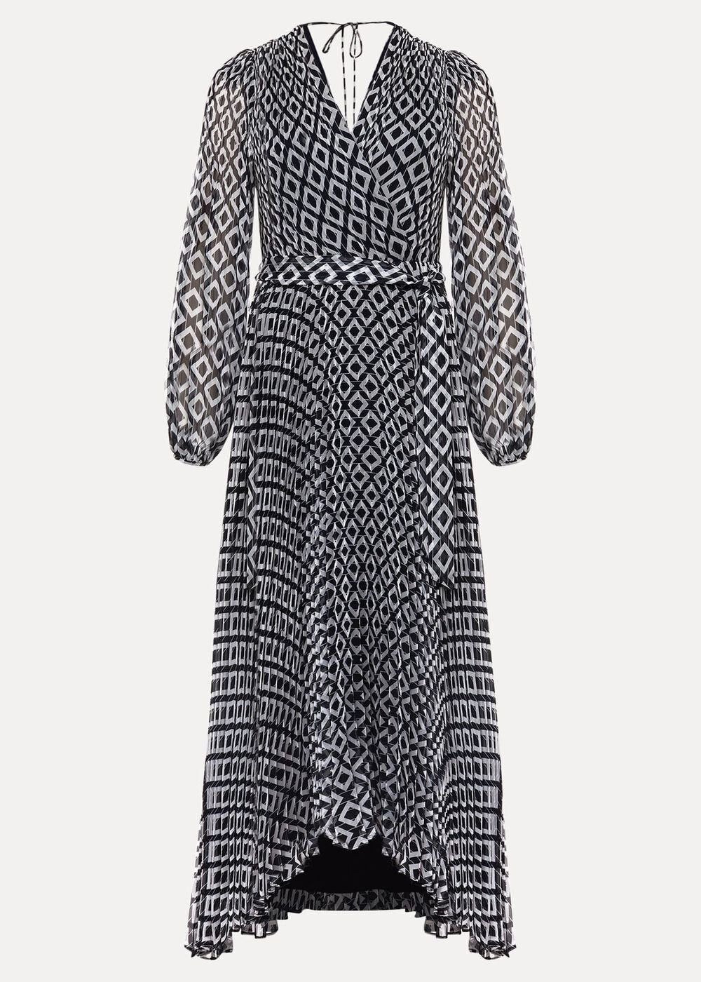 Roxanna Pleated Diamond Maxi Dress Navy/Ivory