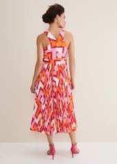 Yas Abstract Halterneck Midi Dress Pink/Orange