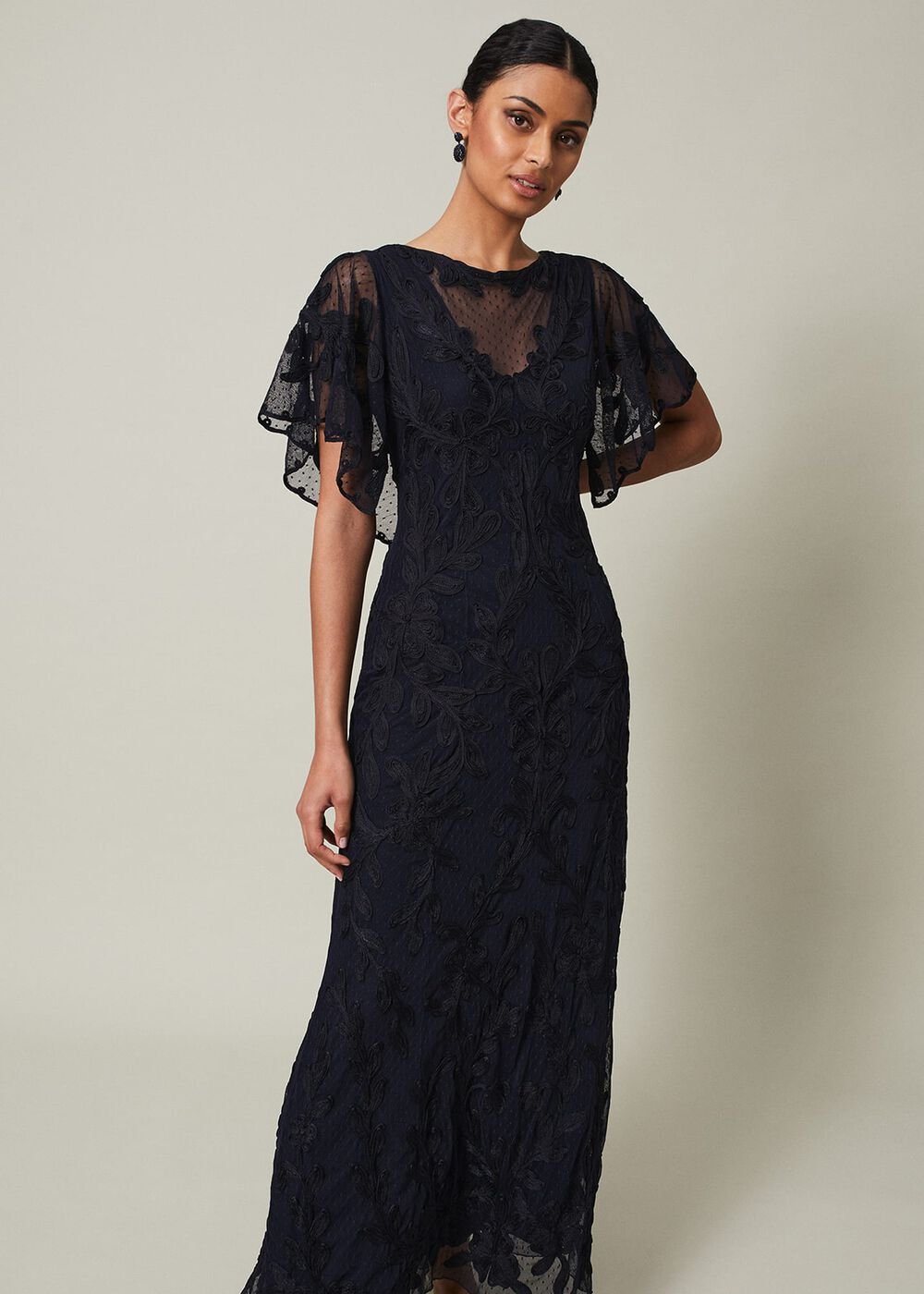 Noelle Navy Tapework Maxi Dress Navy