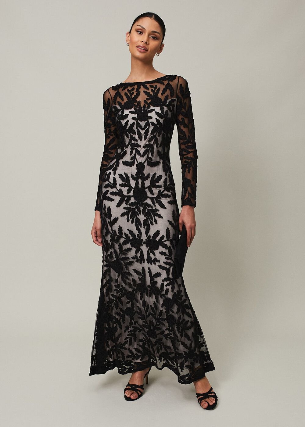 Hermione Tapework Maxi Dress Black/Nude