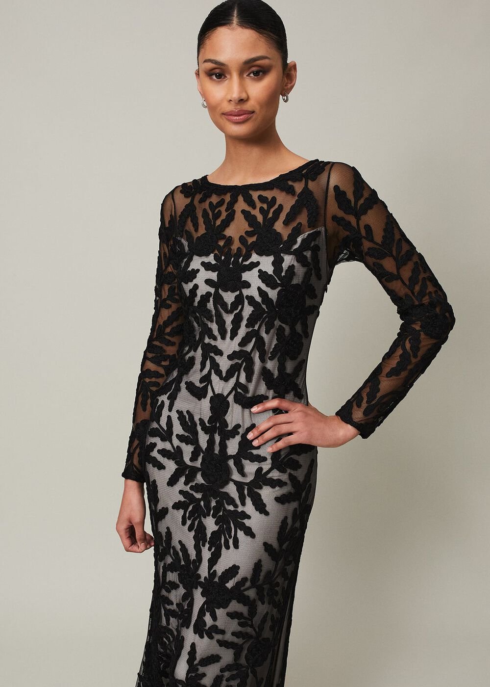 Hermione Tapework Maxi Dress Black/Nude