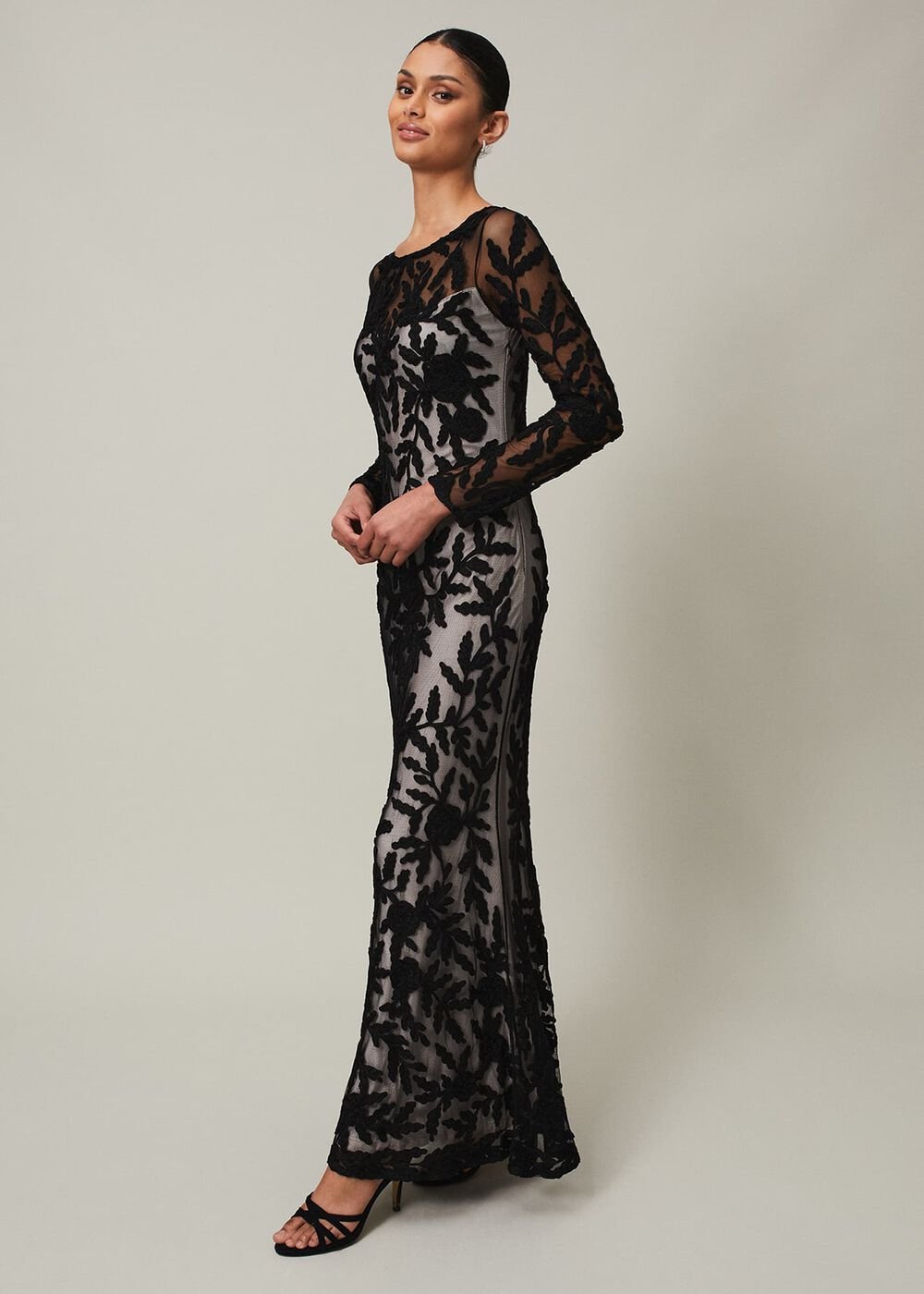 Hermione Tapework Maxi Dress Black/Nude