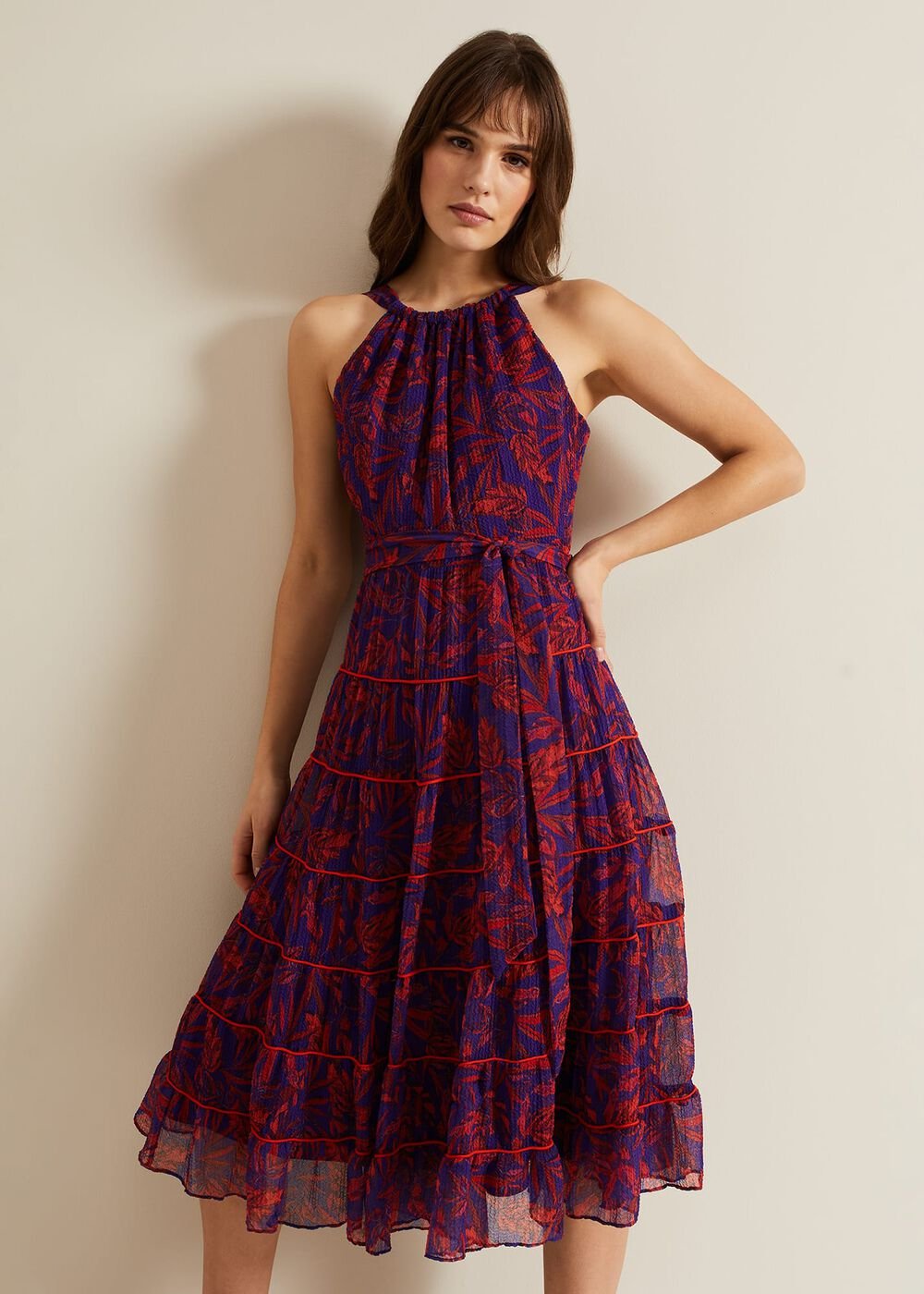 Gillian Halterneck Midi Dress Violet/Multi
