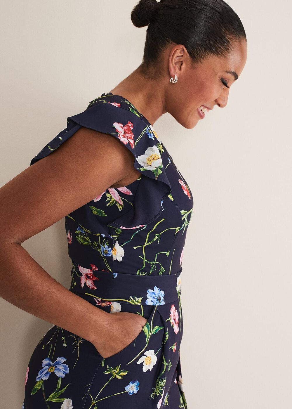 Kallie Floral Wide Leg Jumpsuit Navy/Multi