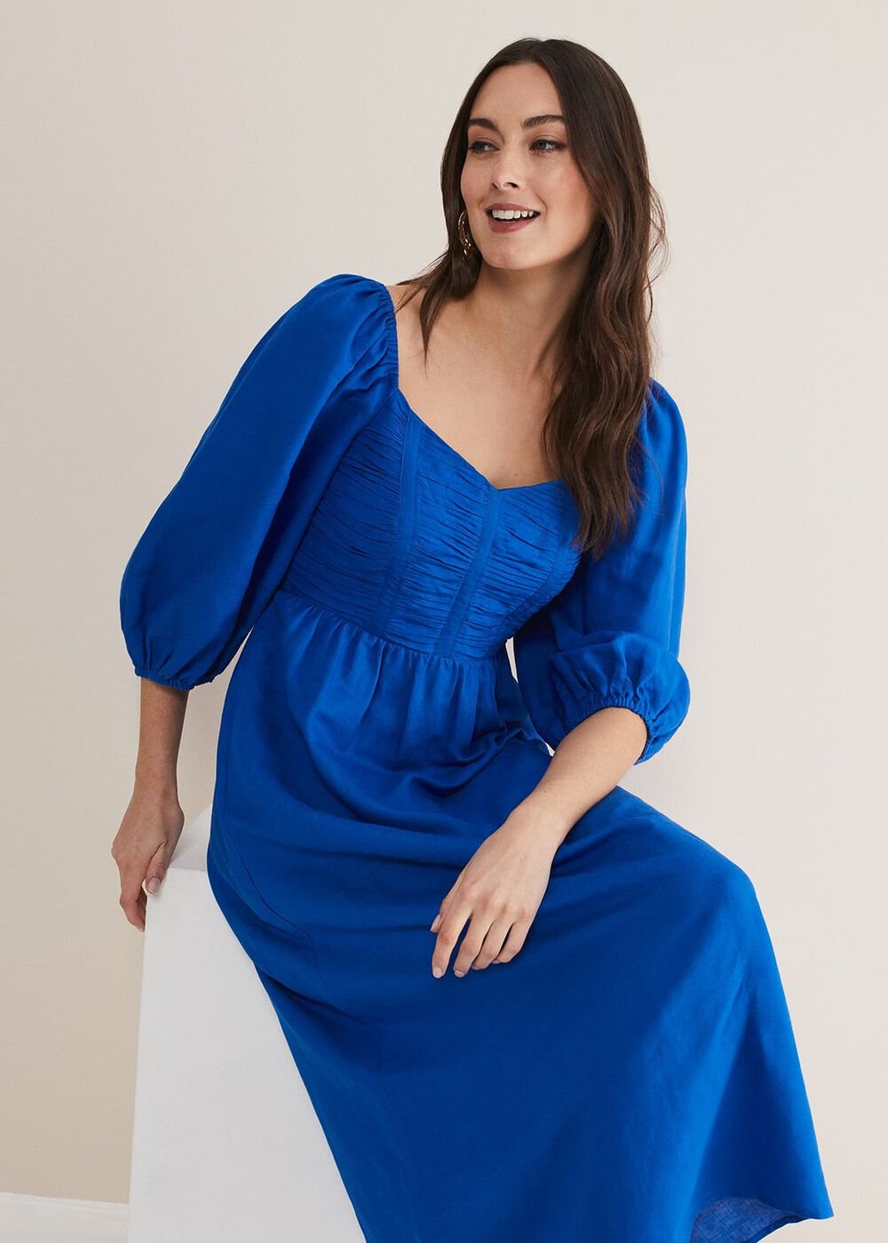 Celila Linen Midi Dress Blue