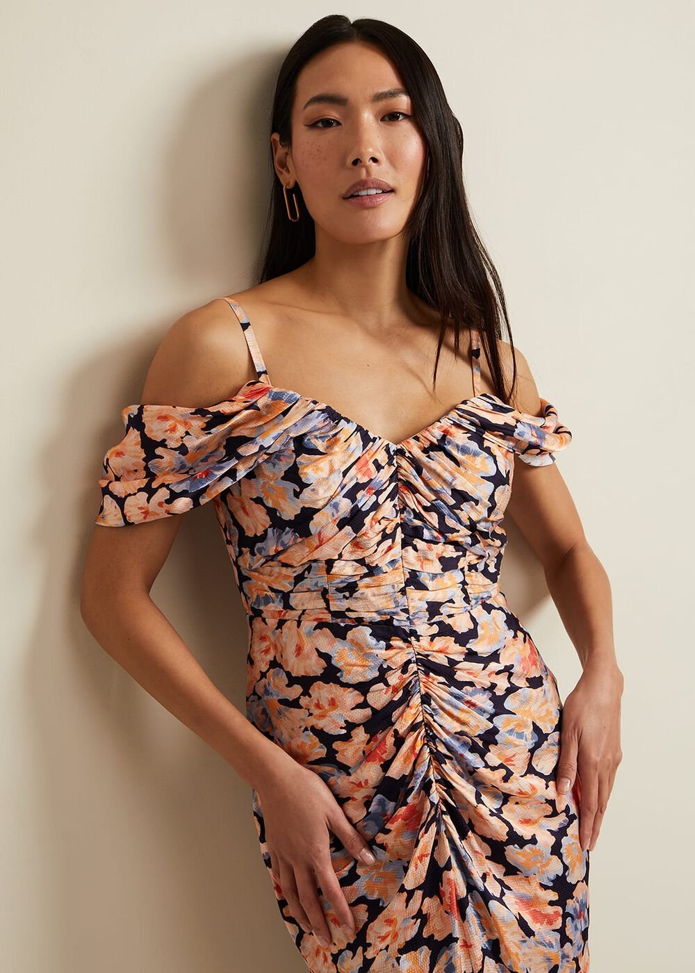 Prudence Cold Shoulder Midi Dress Multi-Coloured
