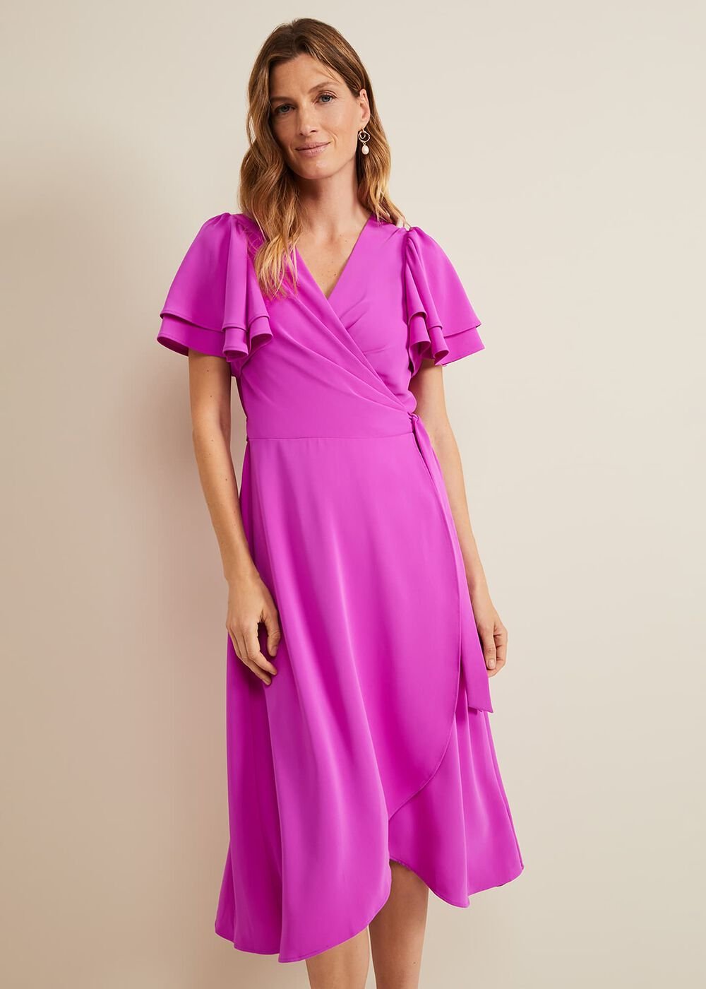 Gian Magenta Wrap Midi Dress Magenta