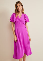 Gian Magenta Wrap Midi Dress Magenta