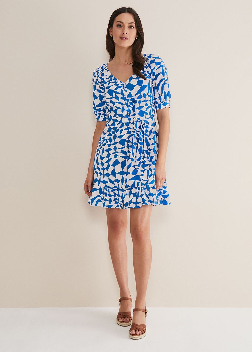 Penele Geo Swing Dress Blue