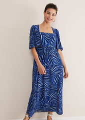 Ayesha Zebra Print Midi Dress Blue