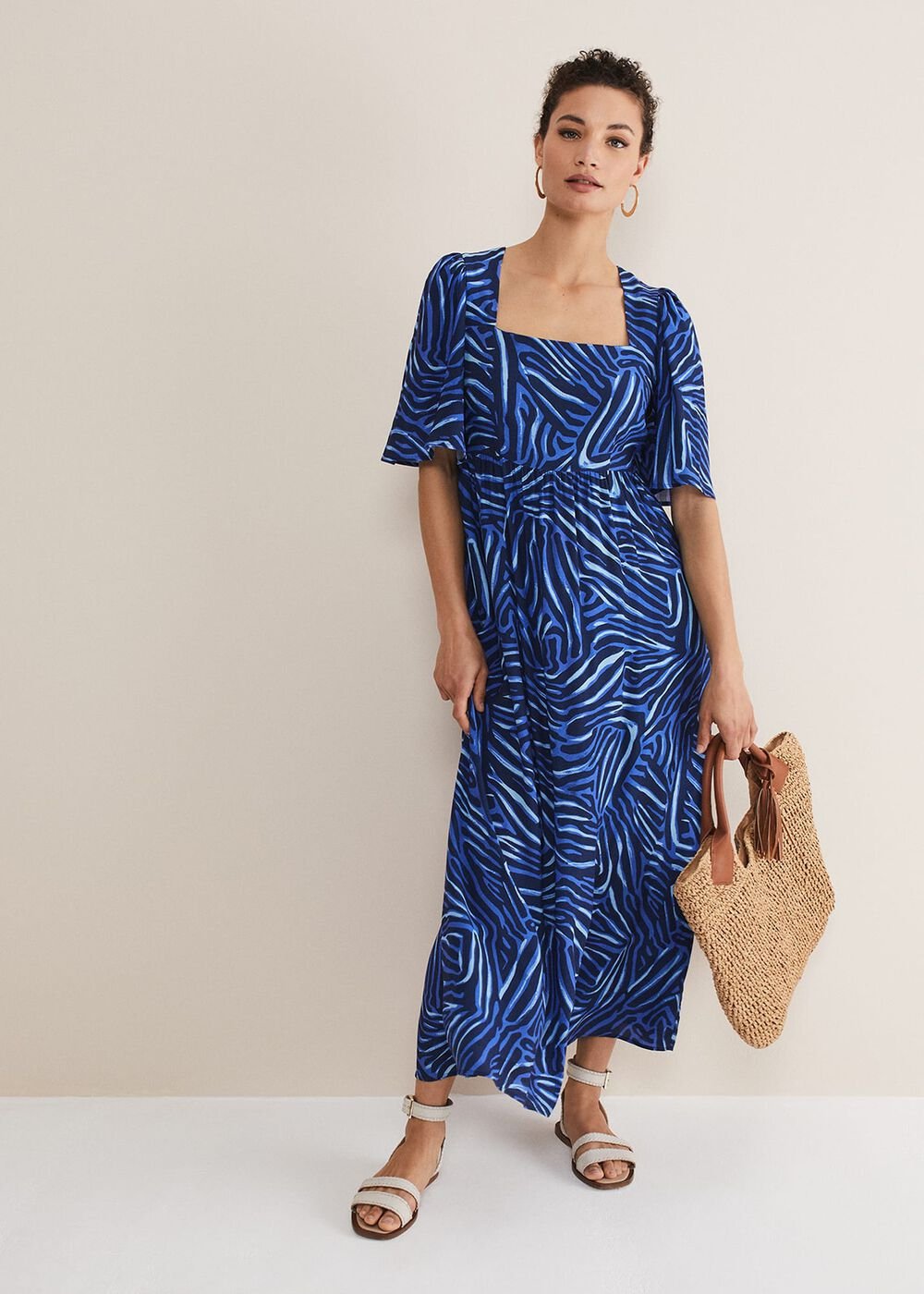 Ayesha Zebra Print Midi Dress Blue