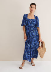 Ayesha Zebra Print Midi Dress Blue