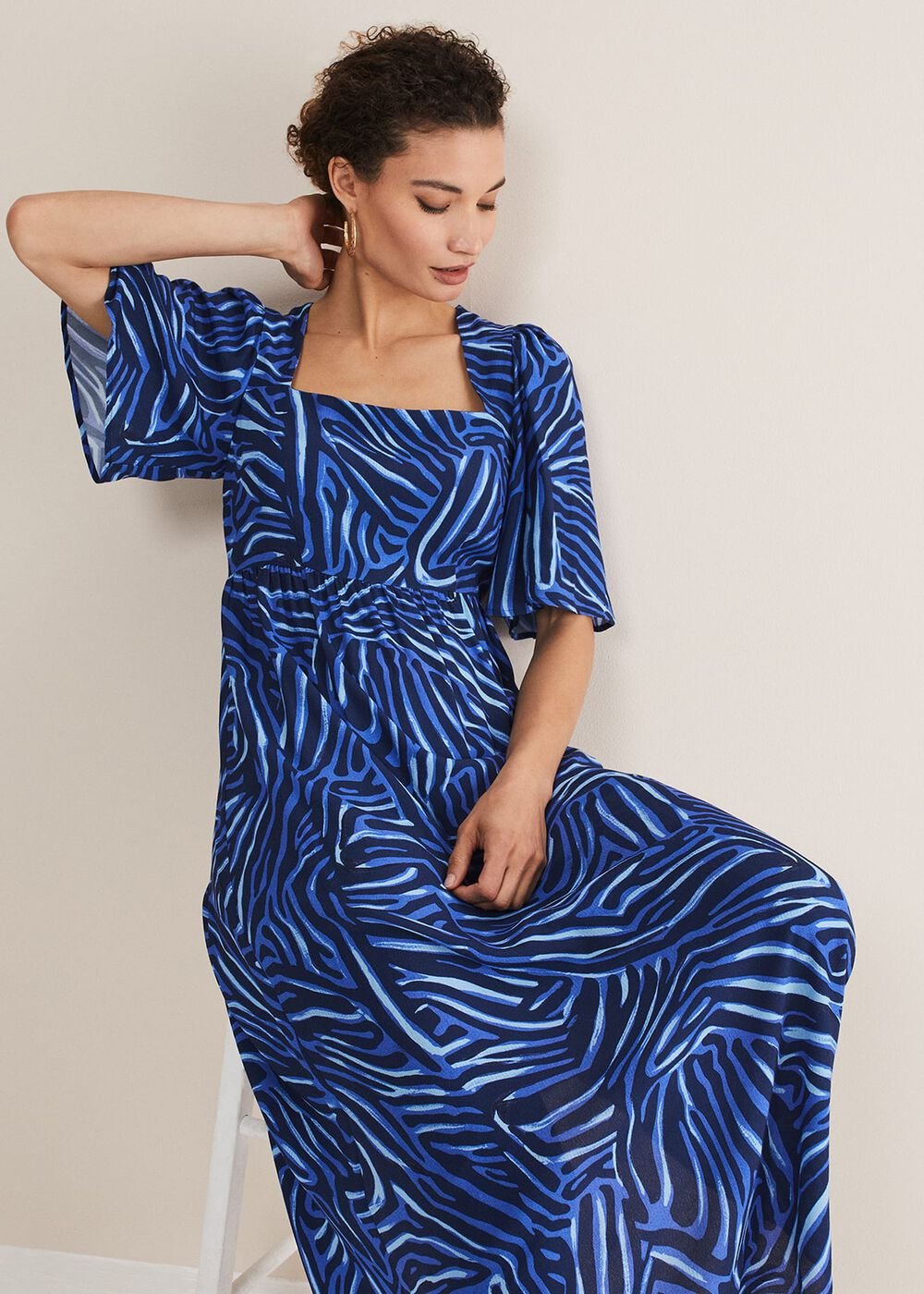 Ayesha Zebra Print Midi Dress Blue