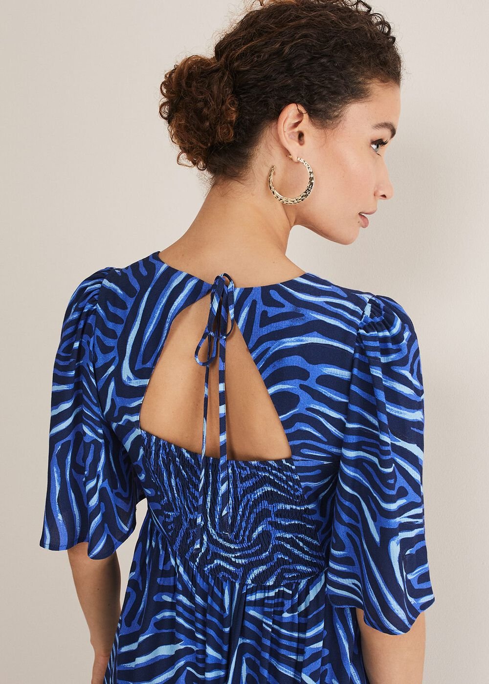 Ayesha Zebra Print Midi Dress Blue