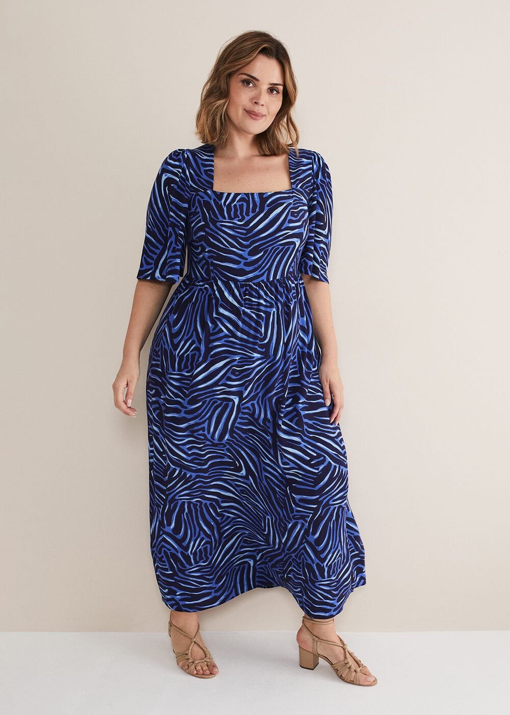 Ayesha Zebra Print Midi Dress Blue