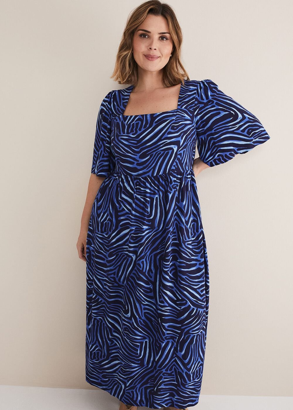 Ayesha Zebra Print Midi Dress Blue