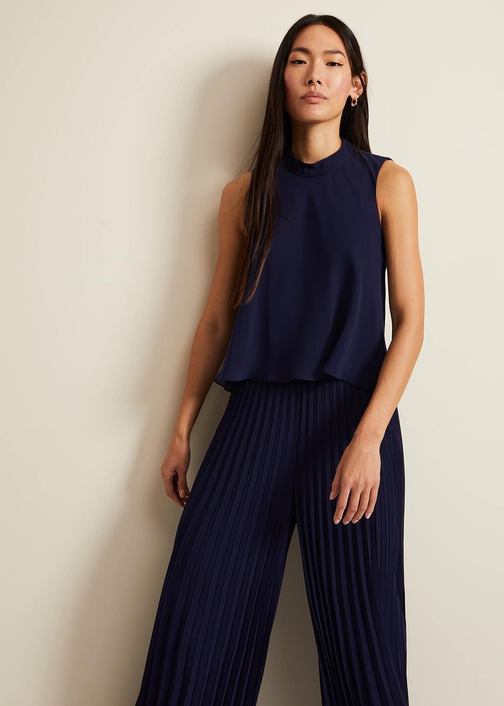 Eden Navy Pleated Jumpsuit Navy