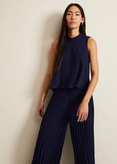 Eden Navy Pleated Jumpsuit Navy
