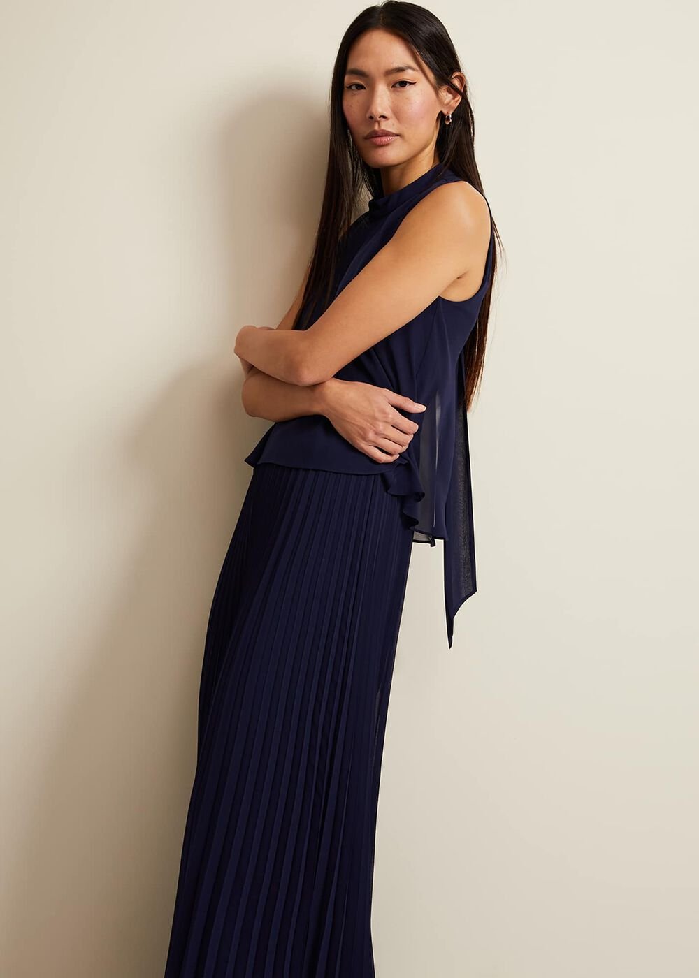 Eden Navy Pleated Jumpsuit Navy