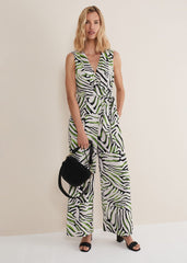 Tamsin Zebra Print Wide Leg Jumpsuit Green/Neutral