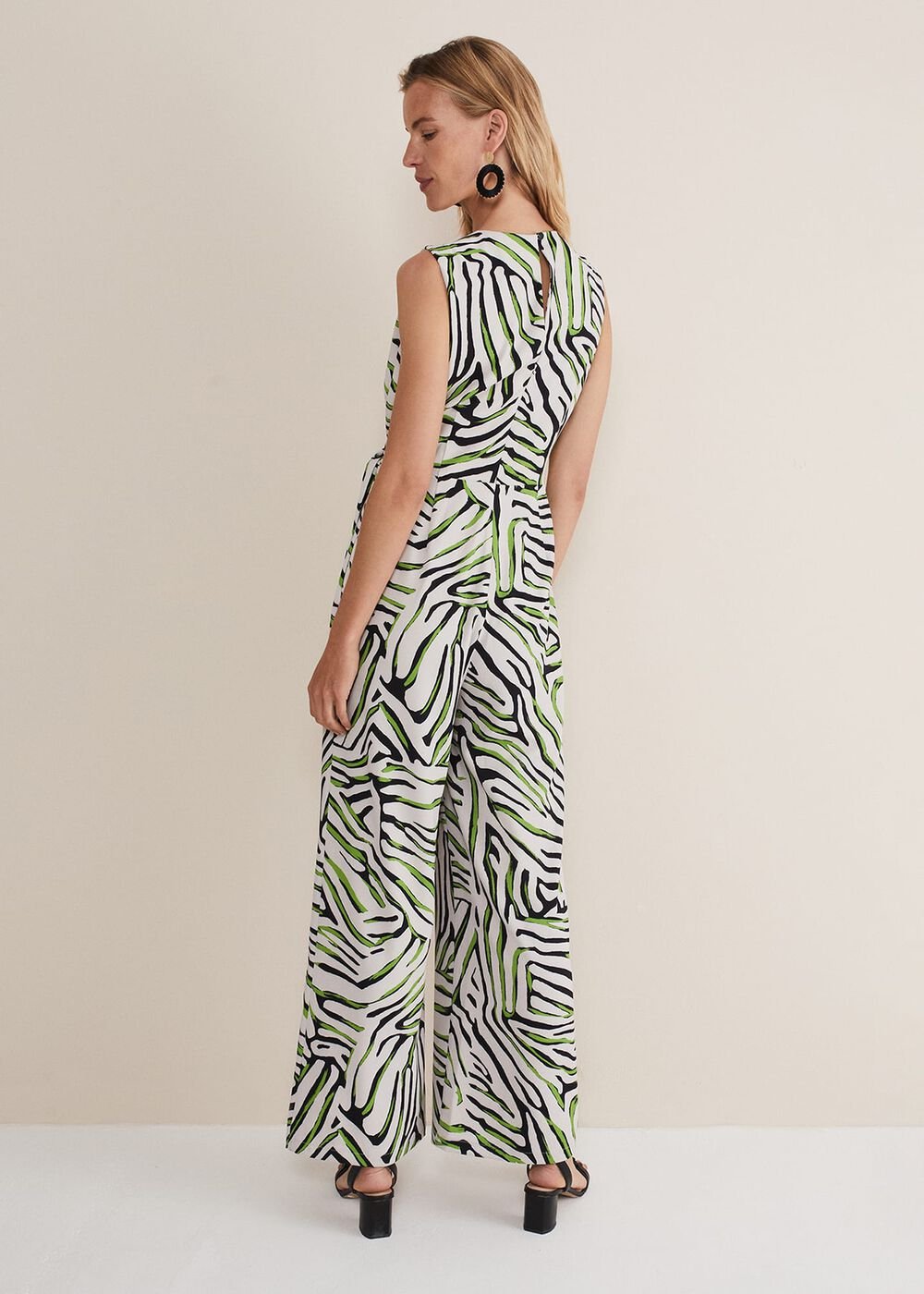 Tamsin Zebra Print Wide Leg Jumpsuit Green/Neutral